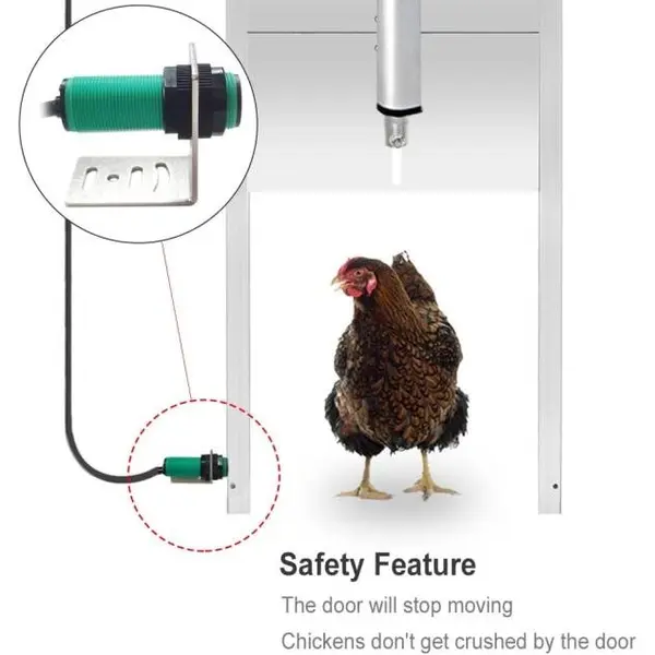 JVR Abridor automático de gallinero Doo con sensor de luz del atardecer al amanecer, puertas de gallineros de aluminio para aves de corral, puerta automática, motor de actuador