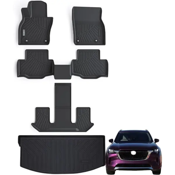 Alfombrillas de 3 filas y forro de carga para Mazda CX-90 6 y 7 asientos 2024 2025 (ambos se ajustan a CX90 con y sin consola de 2da fila), protección TPE para todo tipo de clima, antideslizante
