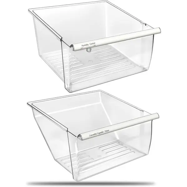 [Paquete de 2] Cajón de nevera mejorado 2188656 Cajón de control de humedad superior y 2188664 Recipiente de cajón inferior de repuesto para cajón de refrigerador Kenmore Whirlpool WRS325FDAM04