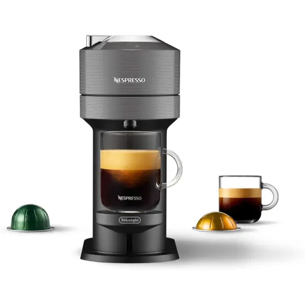 Nespresso De'Longhi ENV120GY, cafetera Vertuo Next, cápsulas, 5 tamaños de taza, calentamiento rápido, apagado automático, depósito 37 oz, color gris.