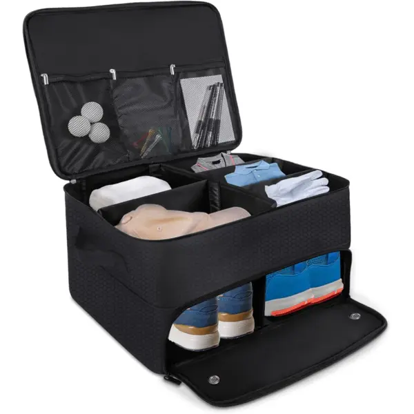 Organizador de accesorios de golf de 2 capas impermeable, para bolas, guantes, ropa, almacenamiento para viajes, regalos de golf para hombres, plegable cuando no está en uso.