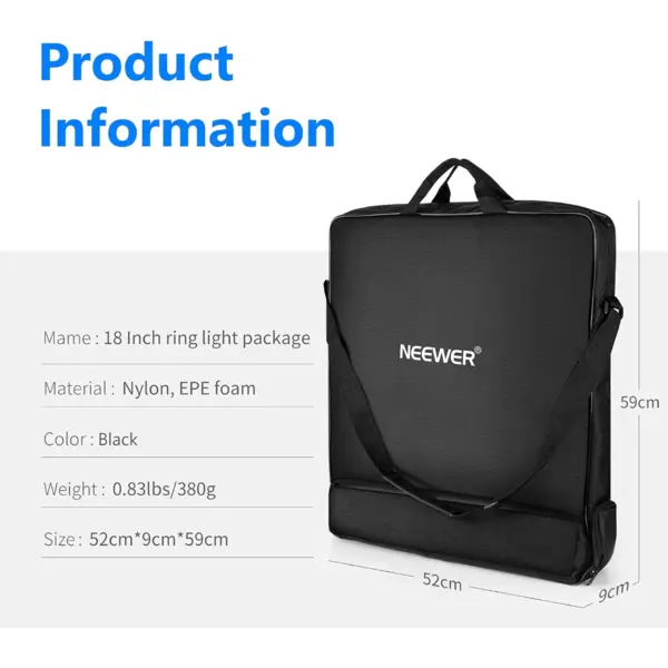 Neewer Bolsa de transporte para fotografía, funda protectora para anillo de luz de 18 pulgadas y trípode plegable de 21 pulgadas, 21 x 21 pulgadas, nailon ligero y duradero