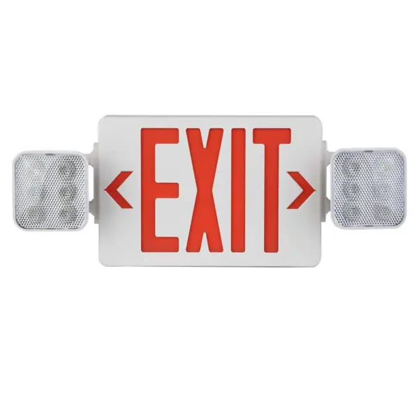 Señal de salida de luz de emergencia AmazonCommercial, 1 paquete, combo de salida con respaldo de batería, 2 cabezales LED ajustables