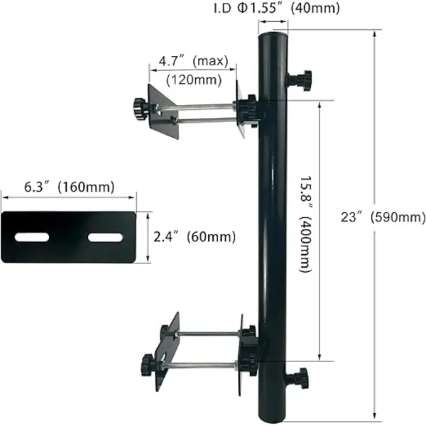 Soporte para sombrilla de patio, soporte de metal resistente para terraza, base resistente para abrazaderas montadas en barandilla con poste maximizando el espacio del balcón y la sombra