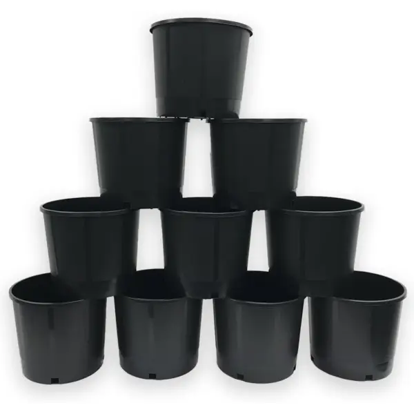 10KIT - Maceta de plastico resistente, 3 galones, paquete de 10, redondas de plástico para viveros, boca del recipiente es de 11? ancho, x 9.5? alto y la base es de 9.25? ancho. (3.17 gal/ 12 litros)