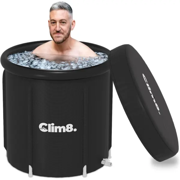 Bañera de hielo para atletas: bañera fría de 85 galones con tapa, aislada de 4 capas portátil independiente para recuperación CLIM8