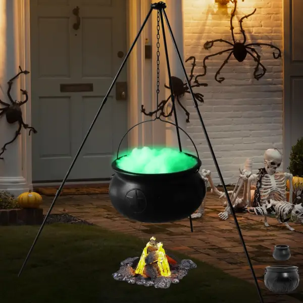 Caldero de bruja con trípode de hierro,  acabado negro brillante, 91 cm de alto, para decoración de Halloween en exteriores