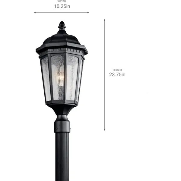 Farola exterior Courtyard 1 luz con cristal texturizado, aluminio negro, 60,3 cm alto, montaje en poste para iluminación de patio y jardín