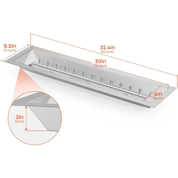 Stanbroil Sartén para hoguera de 30 x 6 pulgadas con quemador de chorro, bandeja de mesa de acero inoxidable mejorada para una llama más alta, 54 K BTU máximo, lineal