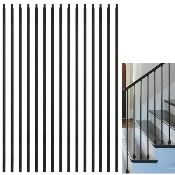 15 balaustres de hierro forjado, balaustre recto de hierro hueco de 1/2 x 44 pulgadas para remodelación de escaleras, barandilla de metal negro mate