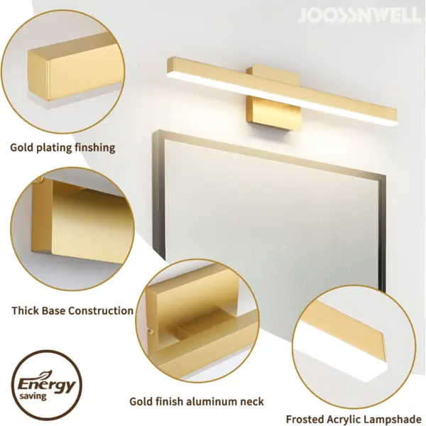 Joossnwell Luces de tocador doradas para baño, 24 pulgadas, regulables, 5CCT, modernas, accesorios de iluminación para tocador de baño, sobre espejo, apliques de pared LED para baño, luz de 18 W