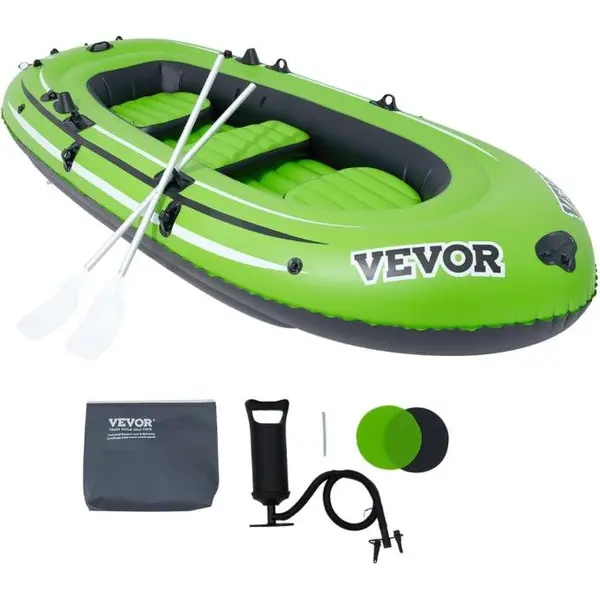 VEVOR - Lancha inflable, Capacidad para cinco personas y soporta hasta 1100 lbs, con asientos cómodos y espacio para las piernas, plegable, cabe en el maletero de un coche, aventuras acuáticas y pesca
