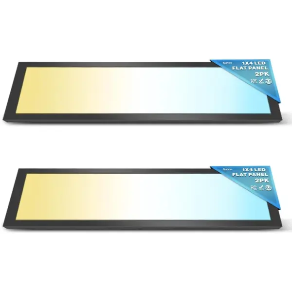 Sunco - Paquete de 2 luces LED de panel plano de 1x4, CCT doble seleccionable 3500K/4000K/5000K y potencia seleccionable 30W/40W/46W, 5700LM, regulable 0-10V, accesorio de techo negro mat