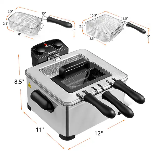 Costway - Freidora eléctrica de 5.3 cuartos/21 tazas, 1700 W, con cesta triple, color negro y plateado