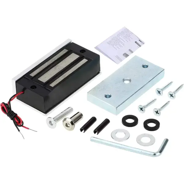 Cerradura electromagnética comercial 1200 lbs, 12V, fuerza 1,102.3 lbs, indicador LED, opciones NO/NC, para puertas oscilantes interior/exterior, incluye accesorios.