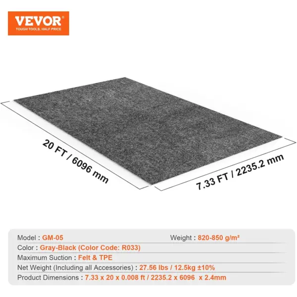 VEVOR tapete para garaje 7.5x20 pies, impermeable, antideslizante, resistente a agua, nieve, lluvia, barro y aceite, ideal para protección de vehículos