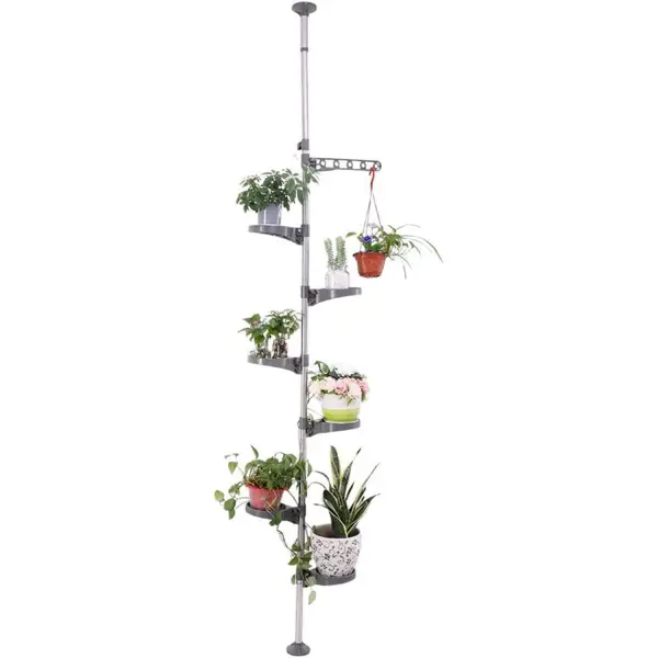 Barra de tensión de resorte para plantas de interior de 7 niveles o como organizador de ducha, ampliable, soporte de exhibición, estante de almacenamiento de esquina de metal.