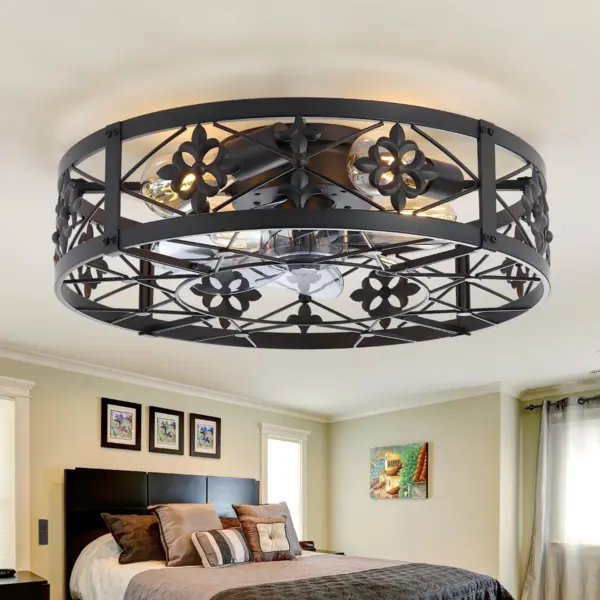 Ventilador de techo enjaulado con luz, ventilador de techo de 20 pulgadas con luces y control remoto de montaje empotrado, ventiladores de techo enjaulados sin aspas con luces, ventilador rústico