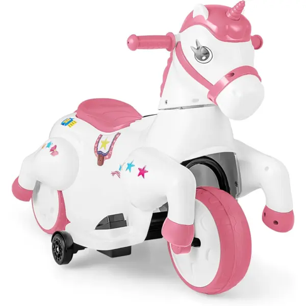 Coche de Montar, Juguetes de Montar de 12V para Niños Pequeños Pony con Ruedas de Entrenamiento, Modo Arriba y Abajo, Música, Arranque de Un Botón y Pantalla LED, Caballo de Juego Motorizado