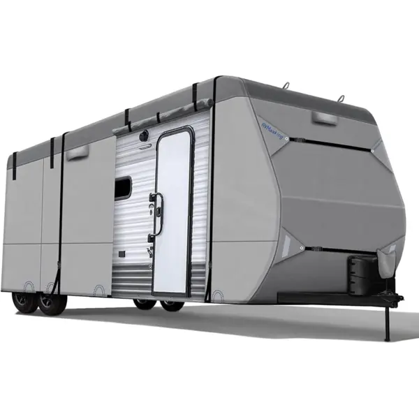 Cubierta para remolque de viaje, resistente de 6 capas superiores, cámper resistente al viento, camper hasta 15 pies, protección UV evita desgarros superiores causados por la exposición al sol