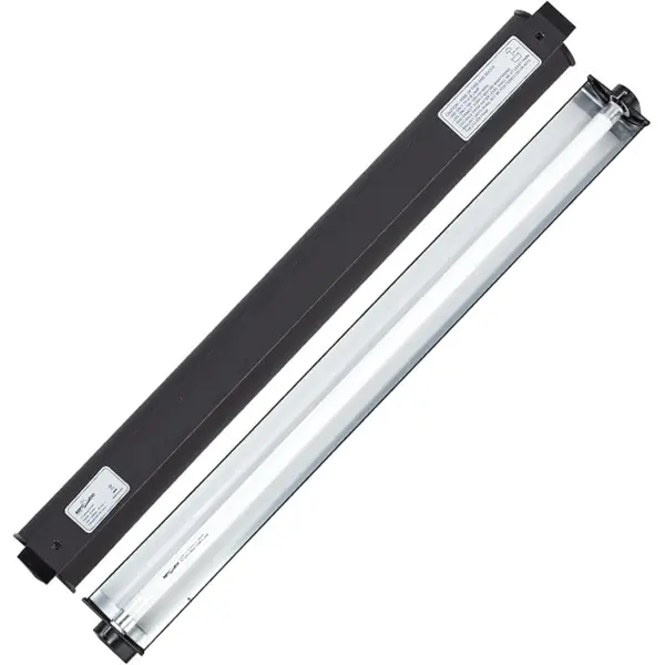 Lámpara UVB REPTI ZOO T5 HO de 24W, ideal para terrarios de reptiles tropicales. Incluye bombillo UVB 5.0 T5, reflector curvo desmontable y cable removible con interruptor.