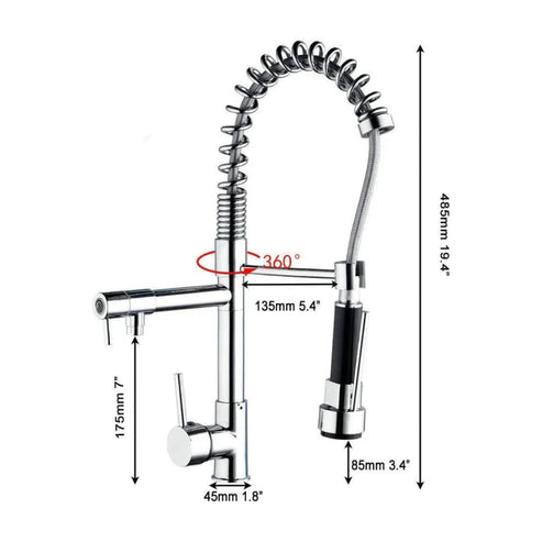 Grifo de cocina con rociador de acero inoxidable cepillado, dos modos de pulverización con chorro aireado y spray de preenjuague, altura de 16 pulgadas (40,6 cm) y líneas de agua de 27,5 pulgadas, foto 5 de 5
