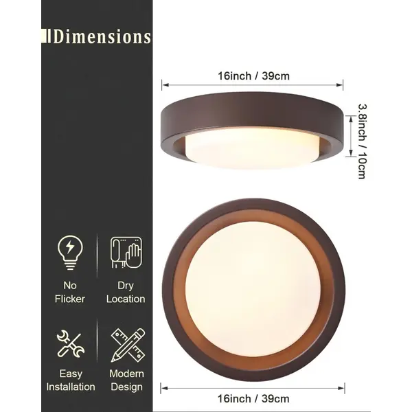 Lámpara de techo de montaje empotrado de 16 pulgadas, 3 luces, acabado de bronce aceitado con pantalla de vidrio esmerilado, lámpara de techo redonda para dormitorio, sala de estar, cocina