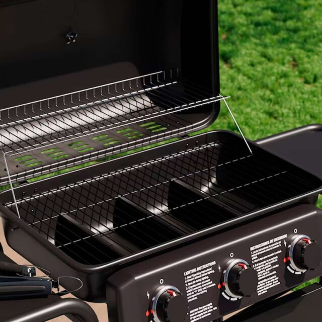 Parrilla a gas con 3 quemadores de 3kW, carrito móvil con ruedas, rejilla para parrilla y mesa auxiliar, foto 3 de 4