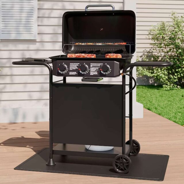 Parrilla a gas con 3 quemadores de 3kW, carrito móvil con ruedas, rejilla para parrilla y mesa auxiliar, foto 4 de 4