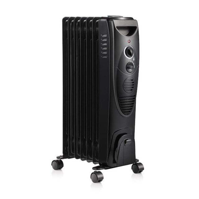 Calefactor eléctrico radiante RWFLAME de 1500 vatios con termostato y tres niveles de calor, portátil con ruedas, asa integrada y apagado por sobrecalentamiento y vuelco, para interiores, foto 3 de 7