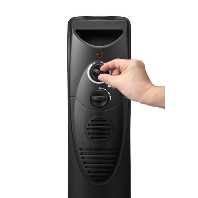 Calefactor eléctrico radiante RWFLAME de 1500 vatios con termostato y tres niveles de calor, portátil con ruedas, asa integrada y apagado por sobrecalentamiento y vuelco, para interiores, foto 4 de 7