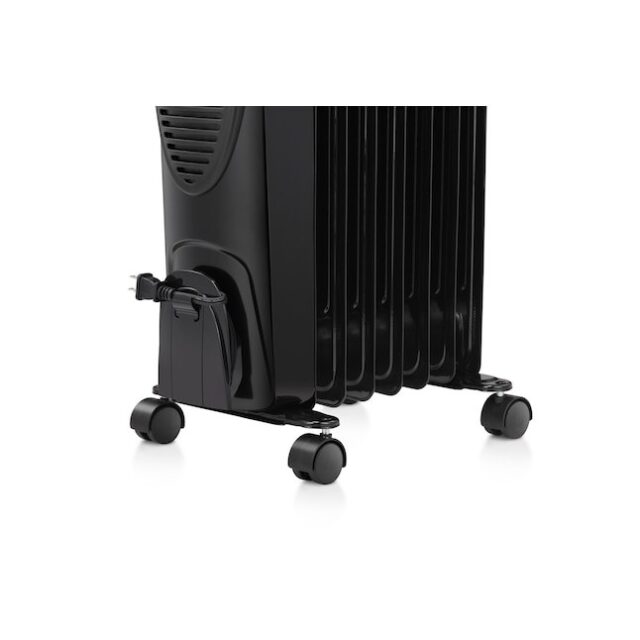 Calefactor eléctrico radiante RWFLAME de 1500 vatios con termostato y tres niveles de calor, portátil con ruedas, asa integrada y apagado por sobrecalentamiento y vuelco, para interiores, foto 5 de 7