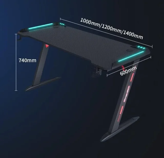 Escritorio gamer rojo y negro con marco metálico en Z, superficie amplia para monitor y periféricos, ideal para estaciones de juego, foto 6 de 6