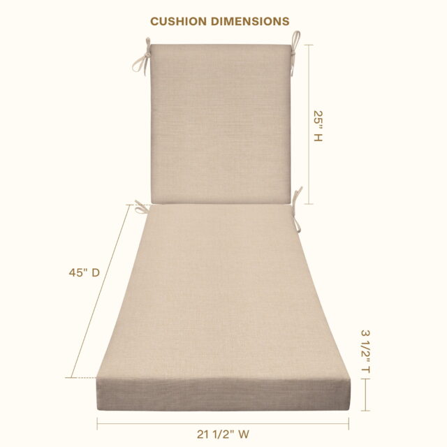 Cojín de repuesto para chaise lounge o tumbona de patio, de 57 cm de ancho x 178 cm de largo x 9 cm de grosor, en tono beige neutro con textura estilo Hampton, cómodo y resistente para exteriores, foto 3 de 4