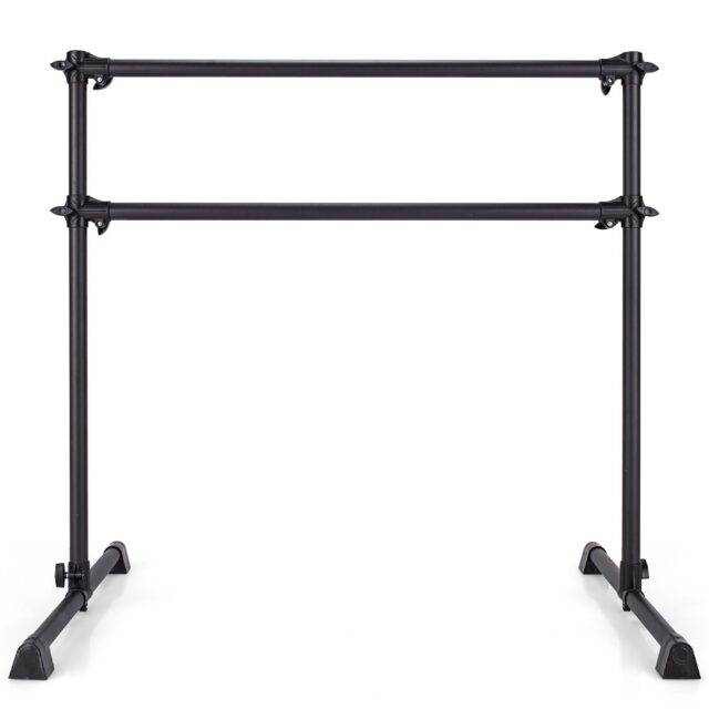 Barra de ballet doble independiente de hierro con recubrimiento antióxido, altura ajustable de 7 a 46 pulgadas, 4 almohadillas antideslizantes y base giratoria, para ballet, yoga y estiramientos, foto 2 de 5
