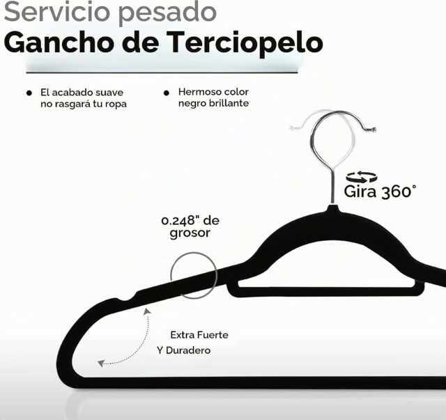 Juego de 25 perchas de terciopelo Utopia Home antideslizantes y delgadas, resistentes, con barra para corbata y gancho giratorio de 360 grados, que ahorran espacio y mantienen el closet ordenado, foto 4 de 7