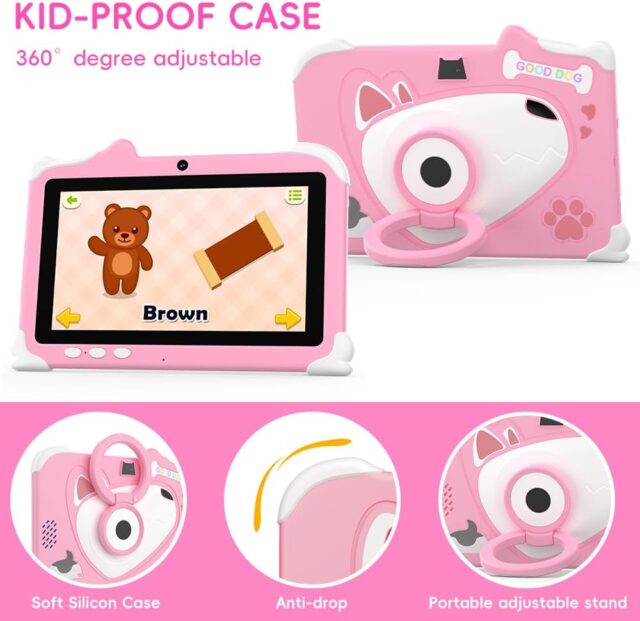 Tablet infantil Haidko D12 de 7 pulgadas con pantalla IPS, 8GB RAM y 128GB de almacenamiento, Android 14, cámaras frontal y trasera, funda antigolpes azul, para niños que estudian y juegan, foto 6 de 6