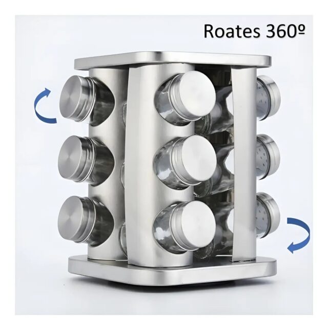 Especiero de acero inoxidable con 12 frascos de vidrio transparente para identificar cada especia, base giratoria de 360 grados y formato de torre vertical para ahorrar espacio en la encimera, foto 6 de 10