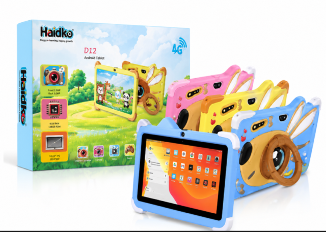 Tablet infantil Haidko D12 de 7 pulgadas con pantalla IPS, 8GB RAM y 128GB de almacenamiento, Android 14, cámaras frontal y trasera, funda antigolpes azul, para niños que estudian y juegan, foto 1 de 6