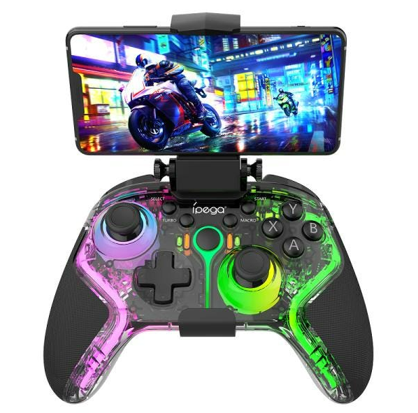 Control inalámbrico Bluetooth iPega PG-9666HH negro con luces RGB, compatible con Android, iOS MFI, PC, Switch, PS3 y PS4, con turbo, macros, programación de botones y vibración dual, foto 2 de 9