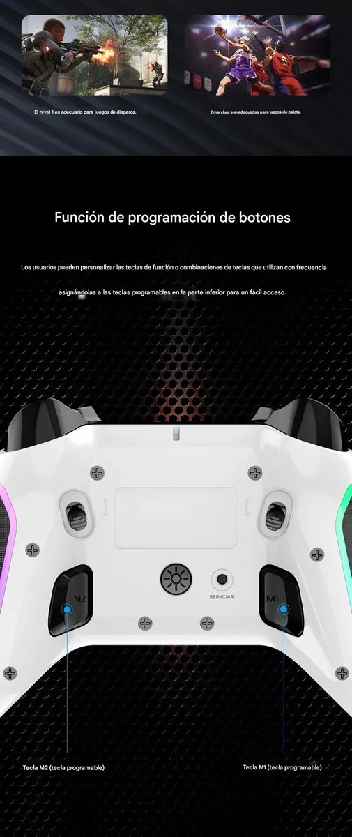 Control inalámbrico Bluetooth iPega PG-9666HH negro con luces RGB, compatible con Android, iOS MFI, PC, Switch, PS3 y PS4, con turbo, macros, programación de botones y vibración dual, foto 4 de 9