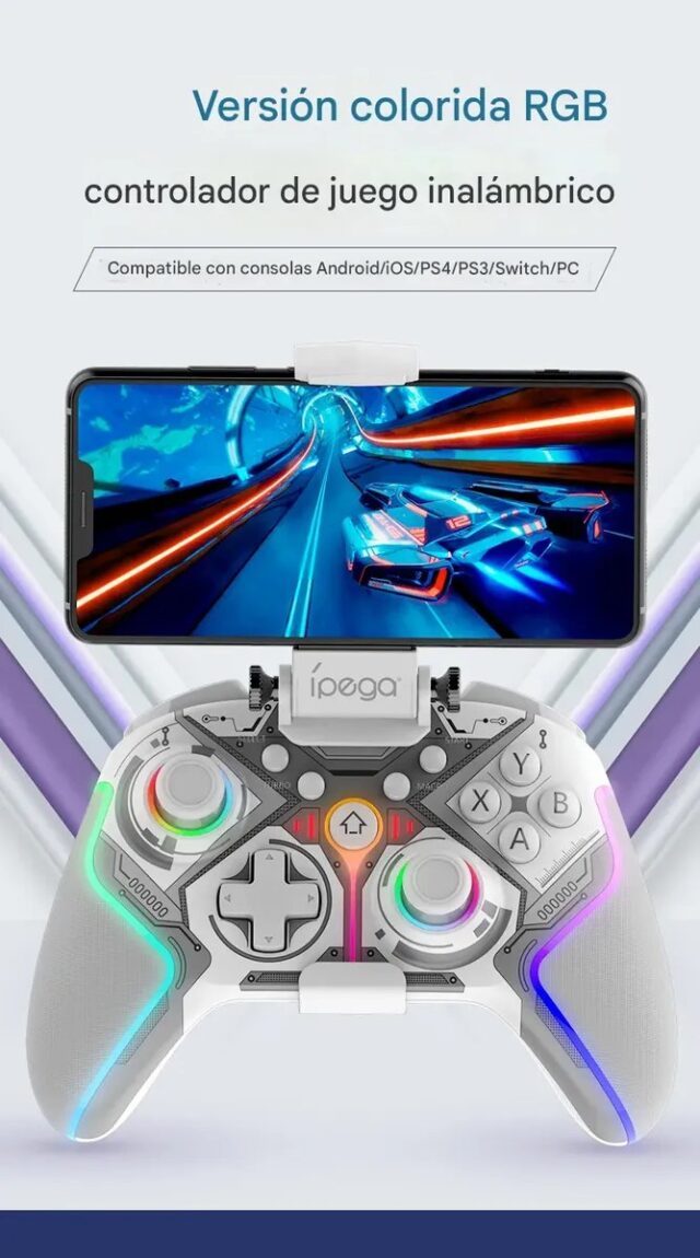 Control inalámbrico Bluetooth iPega PG-9666HH negro con luces RGB, compatible con Android, iOS MFI, PC, Switch, PS3 y PS4, con turbo, macros, programación de botones y vibración dual, foto 7 de 9