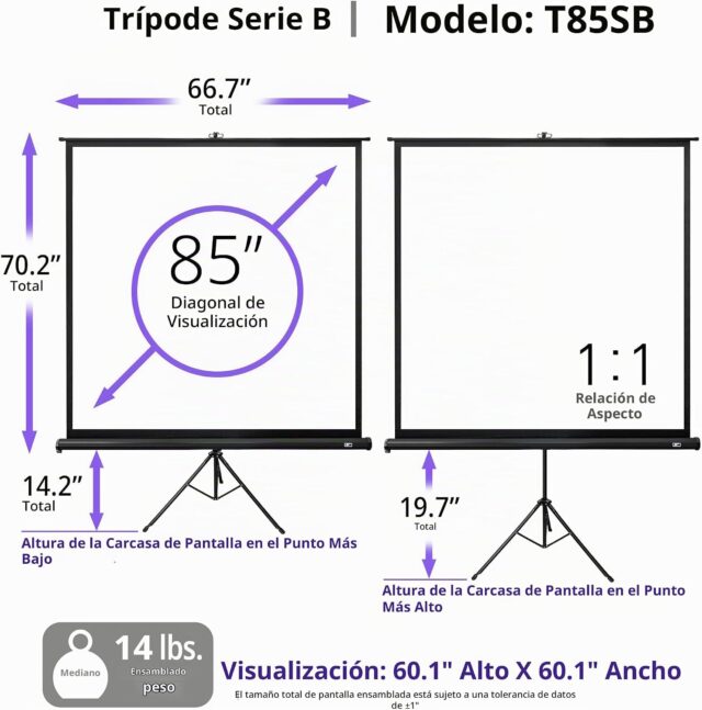 Pantalla de proyección 85 pulgadas trípode ajustable Elite Screens, 4K/8K Ultra HD, MaxWhite B, portátil para presentaciones, foto 3 de 5