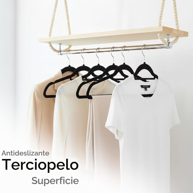 Juego de 25 perchas de terciopelo Utopia Home antideslizantes y delgadas, resistentes, con barra para corbata y gancho giratorio de 360 grados, que ahorran espacio y mantienen el closet ordenado, foto 5 de 7