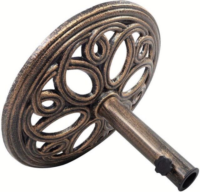 Soporte para sombrilla de patio de hierro fundido, redondo, color bronce con diseño floral, de 10.4 kg y 45 cm, firme para terraza, jardín y césped, ideal para espacios exteriores, foto 4 de 5