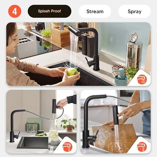 Grifo de cocina con 4 modos de salida, núcleo cerámico, rotación 360°, mangueras de agua caliente y fría de 65 cm, ideal para fregaderos simples o dobles, foto 3 de 5