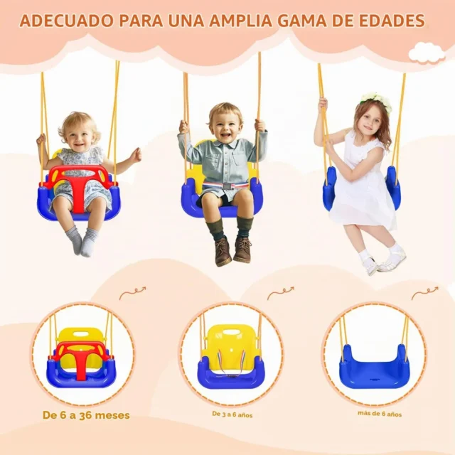 Columpio infantil 3 en 1 con hamaca para bebé, marco metálico plegable, fácil montaje y almacenamiento, para interiores y exteriores, foto 5 de 6