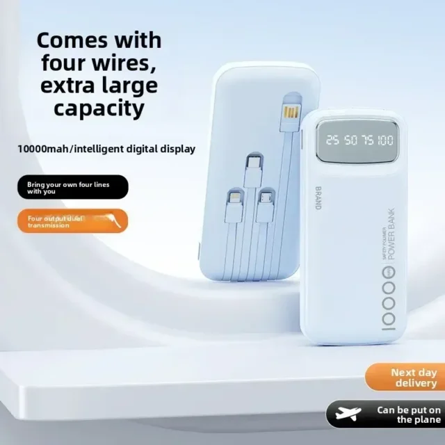 Power Bank 20000 mAh SF1158 con cable USB tipo C integrado, pantalla digital y carga rápida bidireccional para celular y dispositivos, foto 3 de 5
