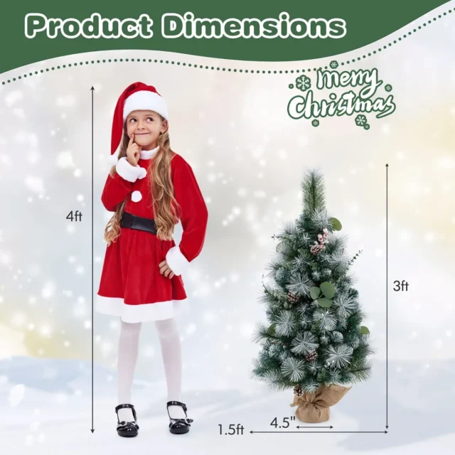 Árbol de Navidad artificial compacto 90 cm con 98 puntas, 30 luces LED cálidas, temporizador y decoración de piñas y hojas para espacios pequeños, foto 6 de 6