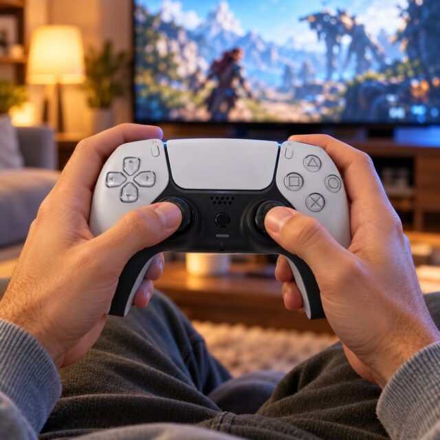 Control gamer inalámbrico blanco para PlayStation 5, compatibilidad total con la consola, construido en plástico, PVC y metal, modelo Joy Stick para jugar videojuegos de mano y divertirse en casa, foto 1 de 3
